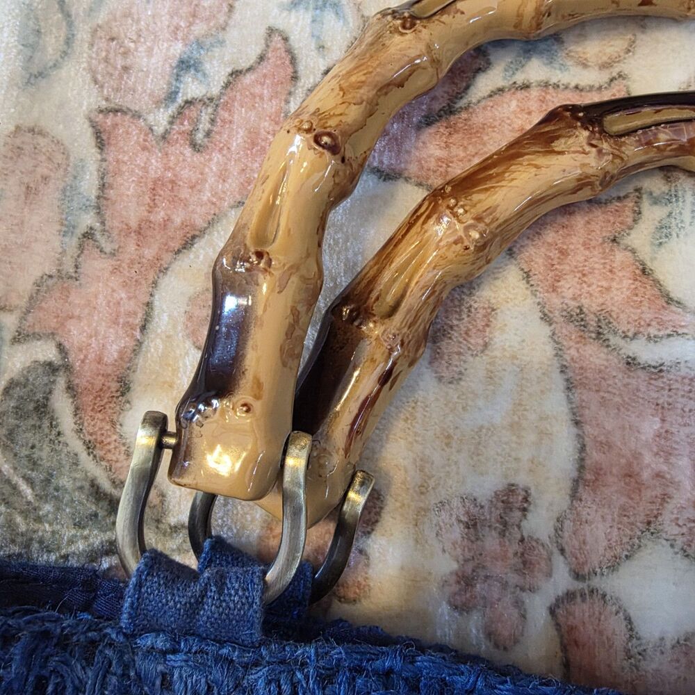No Bad Vibes Purse - America & Beyond Small Tote Bag - Blue - Bamboo Handles - Picture 3 of 8